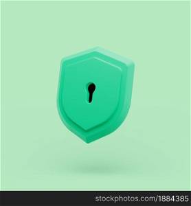 Shield protected icon with keyhole simple 3d illustration on pastel abstract background. minimal concept. 3d rendering. Shield protected icon with keyhole simple 3d illustration on pastel abstract background. 3d rendering