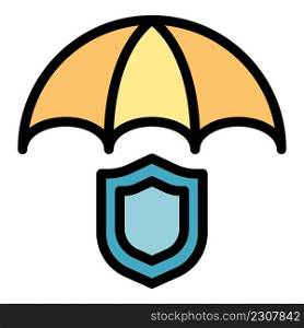 Shield umbrella icon. Outline shield umbrella vector icon color flat isolated. Shield umbrella icon color outline vector