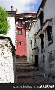 SHIGATSE, CHINA - CIRCA MAY 2017 Street in Tashilhunpo Monastery.
