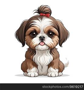 shih tzu miniature small dog puppy in cartoon style on white background