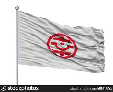 Shiki City Flag On Flagpole, Country Japan, Saitama Prefecture, Isolated On White Background. Shiki City Flag On Flagpole, Japan, Saitama Prefecture, Isolated On White Background