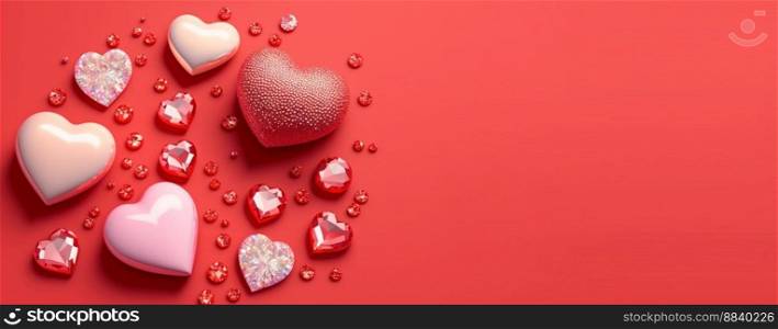 Shimmering 3D Heart Shape, Diamond, and Crystal Design for Valentine’s Day Background and Banner