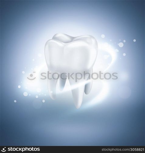 shining white tooth on light blue background