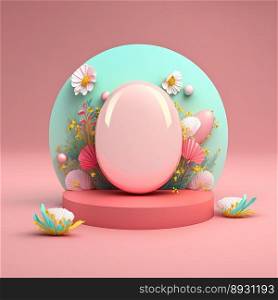 Shiny 3D Pink Stage with Eggs and Flowers for Easter Celebration Product Display