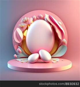 Shiny 3D Pink Stage with Eggs and Flowers for Easter Day Product Display