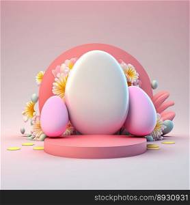 Shiny 3D Pink Stage with Eggs and Flowers for Easter Day Product Presentation