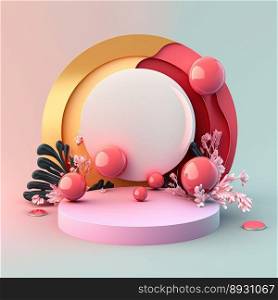 Shiny 3D Pink Stage with Eggs and Flowers Ornament for Easter Day Product Presentation