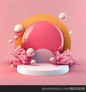 Shiny 3D Podium with Eggs and Flowers Decoration for Easter Day Product Showcase