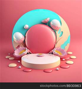 Shiny 3D Podium with Eggs and Flowers for Easter Celebration Product Showcase