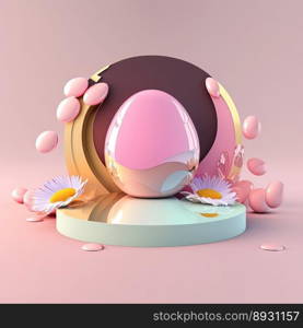 Shiny 3D Podium with Eggs and Flowers for Easter Product Presentation