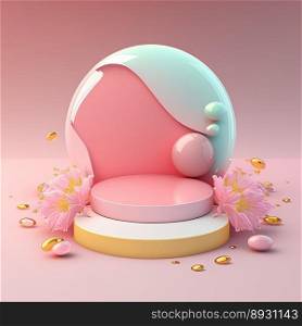 Shiny 3D Podium with Eggs and Flowers for Easter Product Showcase