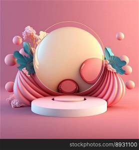 Shiny 3D Podium with Eggs and Flowers Ornament for Easter Celebration Product Presentation