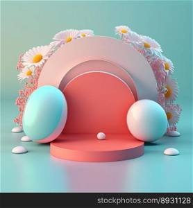 Shiny 3D Podium with Eggs and Flowers Ornament for Easter Day Product Display