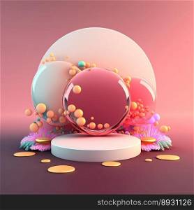 Shiny 3D Podium with Eggs and Flowers Ornament for Easter Day Product Showcase