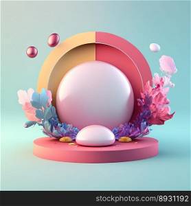 Shiny 3D Stage with Eggs and Flowers Decoration for Easter Day Product Display