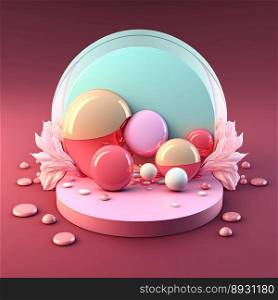 Shiny 3D Stage with Eggs and Flowers Decoration for Easter Day Product Presentation