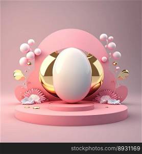 Shiny 3D Stage with Eggs and Flowers Decoration for Easter Day Product Showcase