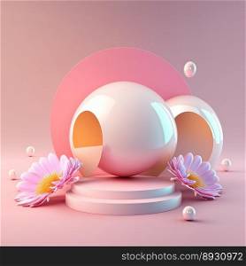 Shiny 3D Stage with Eggs and Flowers for Easter Day Product Display