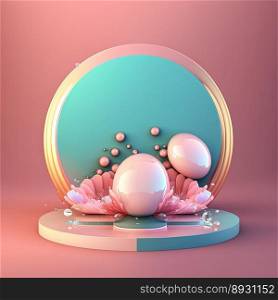 Shiny 3D Stage with Eggs and Flowers for Easter Product Display