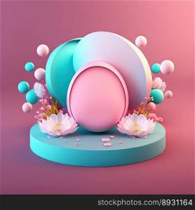 Shiny 3D Stage with Eggs and Flowers for Easter Product Presentation