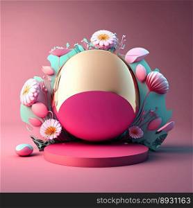 Shiny 3D Stage with Eggs and Flowers for Easter Product Showcase