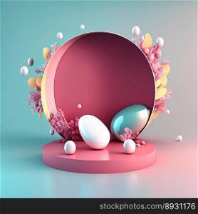 Shiny 3D Stage with Eggs and Flowers for Easter Product Showcase