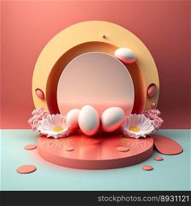 Shiny 3D Stage with Eggs and Flowers Ornament for Easter Day Product Display