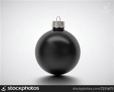 Shiny black Christmas bauble centered on a light grey background for seasonal Holiday celebrations and themes