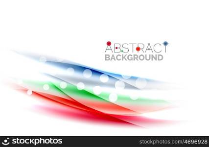 Shiny bright color lines with light effects and circles, wave abstract background