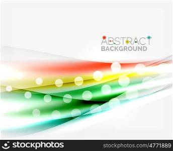 Shiny bright color lines with light effects and circles, wave abstract background