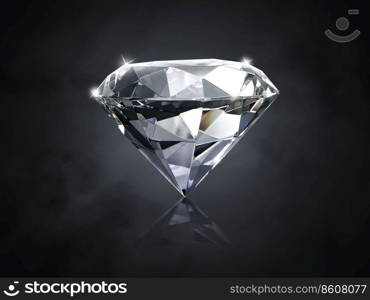 Shiny brilliant diamond placed on dark color background