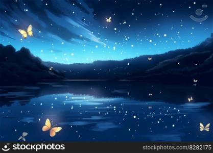 Shiny butterflies in night. Dream fantasy. Generate Ai. Shiny butterflies in night. Generate Ai