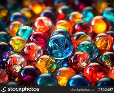 Shiny colorful glass marbles in a Mesmerizing pattern