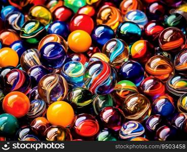 Shiny colorful glass marbles in a Mesmerizing pattern