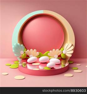 Shiny Easter Ce≤bration Round Podium for Product Display with 3D Eggs Decoration