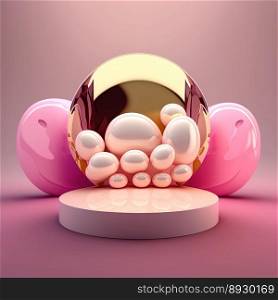 Shiny Easter Celebration Podium for Product Display with 3D Egg Decoration