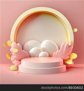 Shiny Easter Celebration Round Podium for Product Display with 3D Eggs Decoration