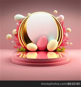 Shiny Easter Podium for Product Display with 3D Render Egg Decoration