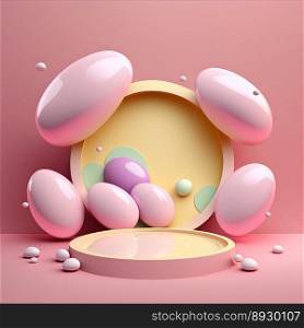 Shiny Easter Podium with 3D Eggs Decoration for Product Display