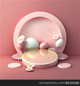 Shiny Easter Podium with 3D Eggs Ornament for Product Presentation