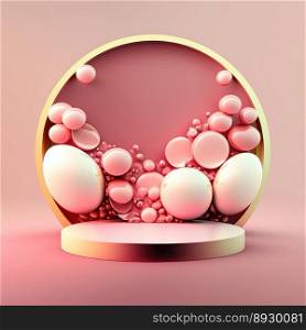 Shiny Easter Podium with Rendered Eggs Decoration for Product Display
