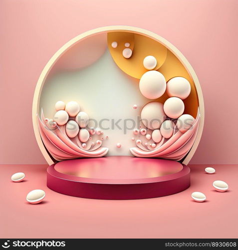 Shiny Easter Podium with Rendered Eggs Decoration for Product Presentation