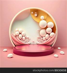 Shiny Easter Podium with Rendered Eggs Decoration for Product Presentation