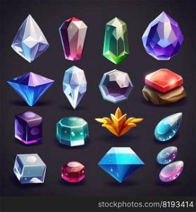 shiny game crystal gem ai generated. gold glass, red fantasy, wealth stone shiny game crystal gem illustration. shiny game crystal gem ai generated