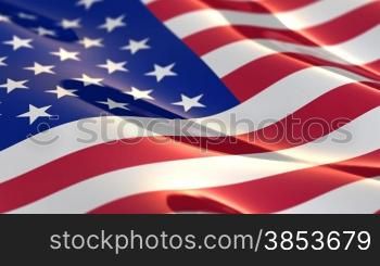 Shiny, glossy flag of the USA slowly waving in the wind - seamless loop - shallow depth of field --- USA Flagge mit geringer Tiefenschaerfe - Endlosschleife