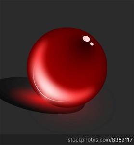 Shiny glossy red ball on dark background. Vector illustration