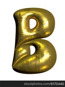 Shiny gold balloon metallic letter B capital, 3D clipart