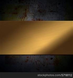 Shiny gold metal plate on a grunge background