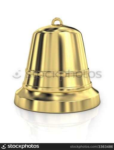 Shiny golden bell isolated on white background