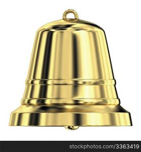 Shiny golden bell isolated on white background,frontal view